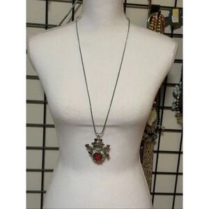 Snowman Pendant Necklace | Holiday Christmas Jewelry with Red Tree Accent